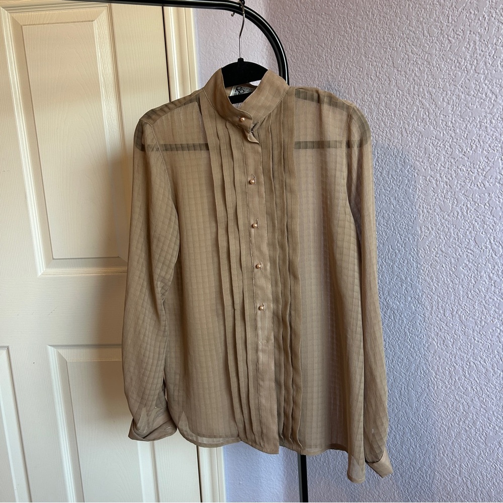 Brown Sheer Button-Up Shirt